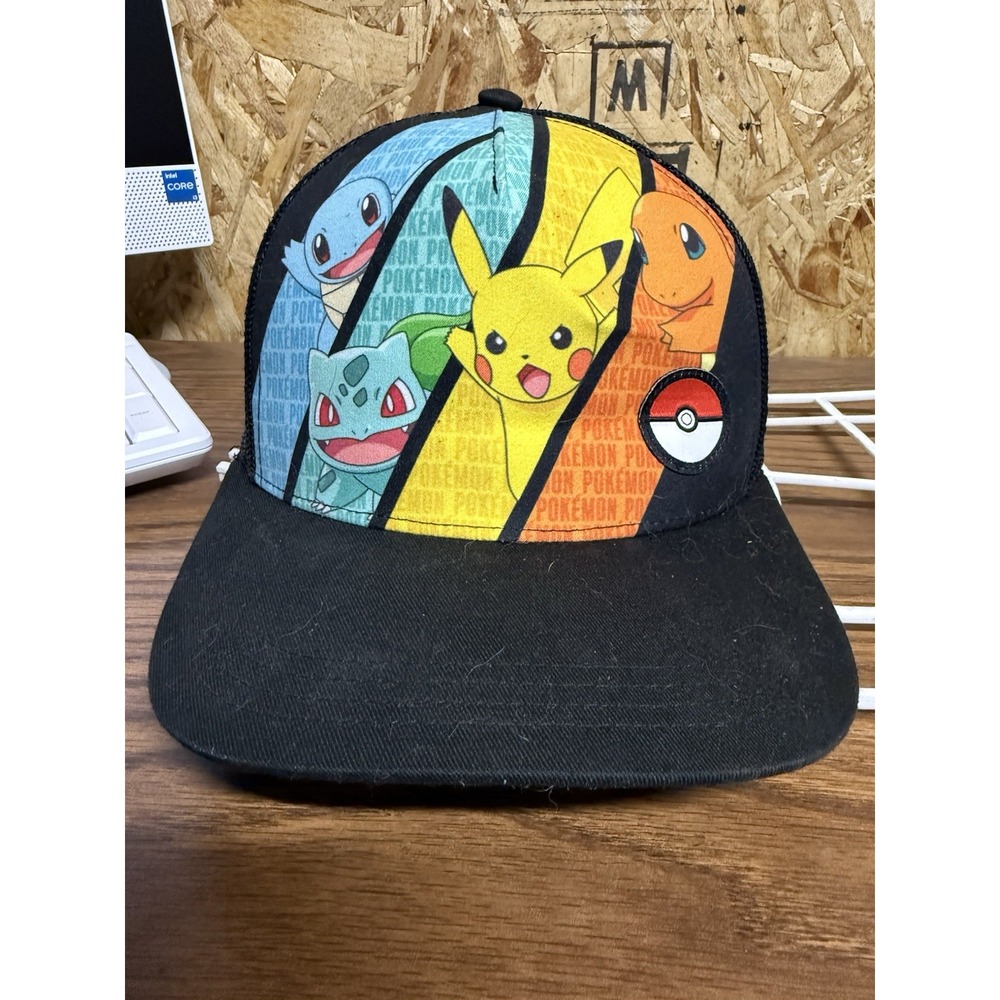 Pokémon Hat‎ Mesh Trucker Pikachu Squirtle Bulbasaur Charmander Black Snapback